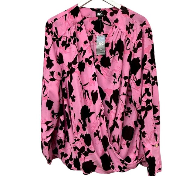 INC International Concepts Blouse Plus Size 2X  Pink Print Womens Wrap Top NW - Picture 1 of 10